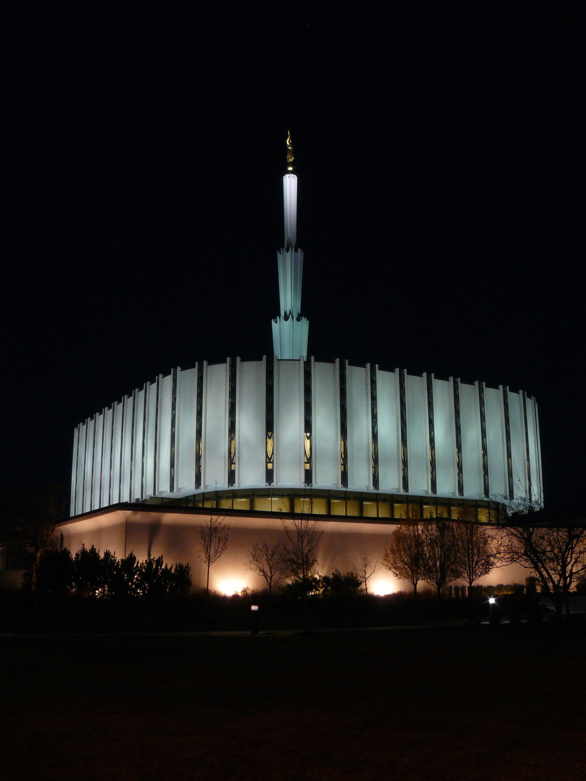 The old Ogden Utah Temple side view in the evening.