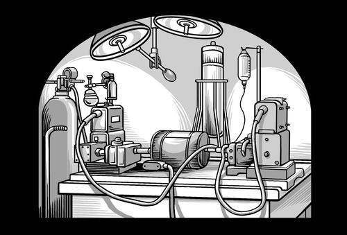 complex medical device sitting on table