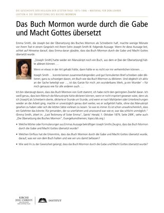 Arbeitsblatt: Das Buch Mormon wurde durch die Gabe und Macht Gottes übersetzt