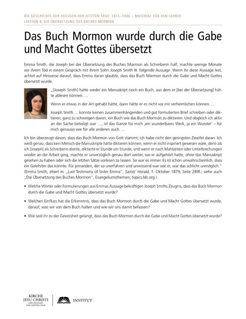 Arbeitsblatt: Das Buch Mormon wurde durch die Gabe und Macht Gottes übersetzt