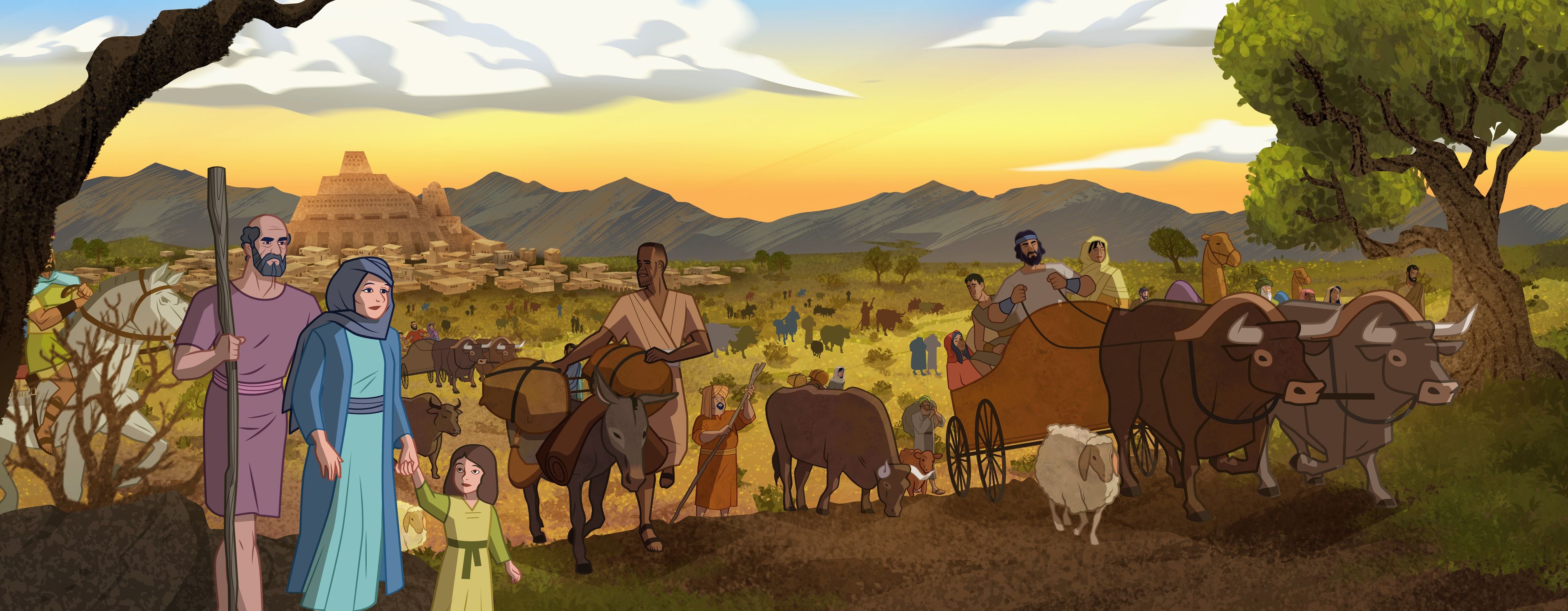 Illustration of people leaving. Genesis 11:9