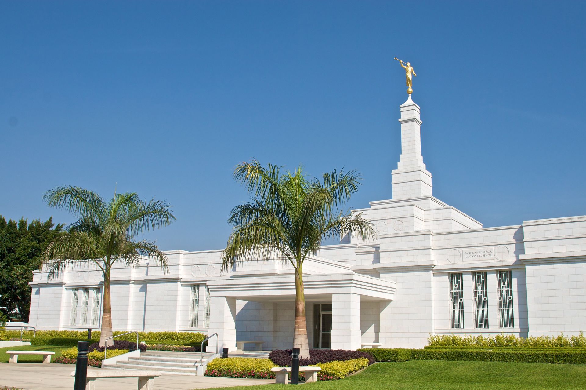 The Oaxaca Mexico Temple entrance, including scenery and the exterior of the temple.