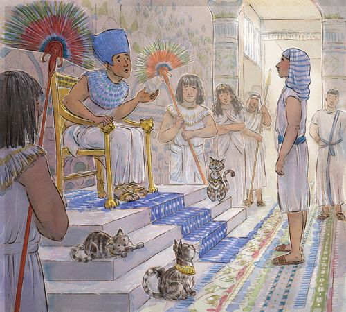 Joseph speaking to the pharaoh in Egypt