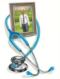 illustration of a stethoscope with dr. photo