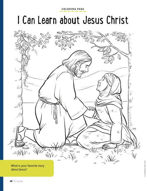 Coloring page of Jesus Christ kneeling with a woman