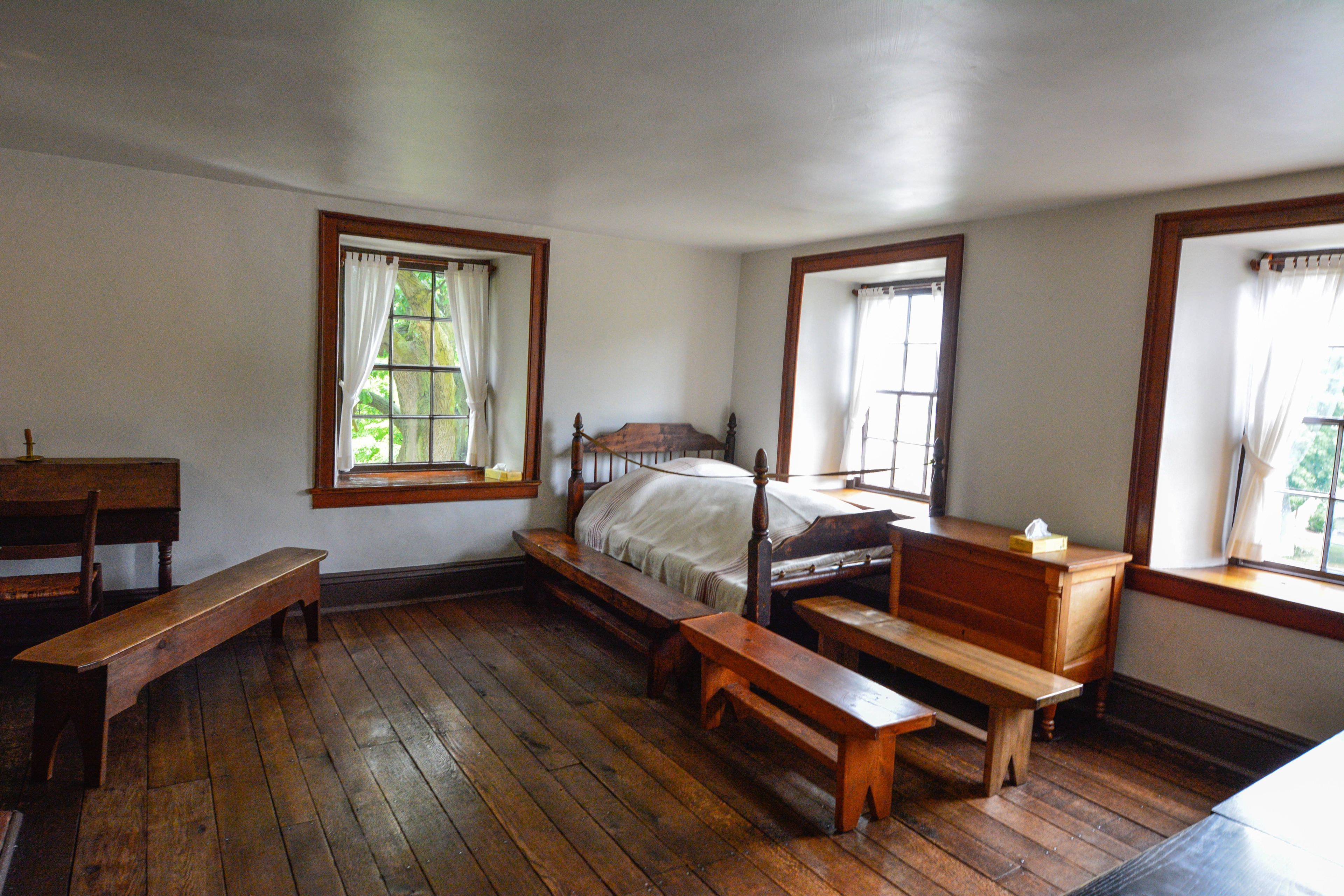 A view of the bedroom in Carthage Jail where Joseph and Hyrum Smith were martyred.