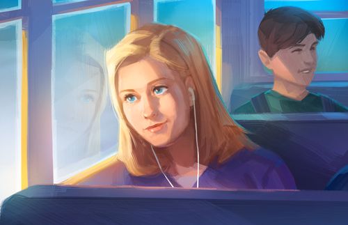 young woman on bus