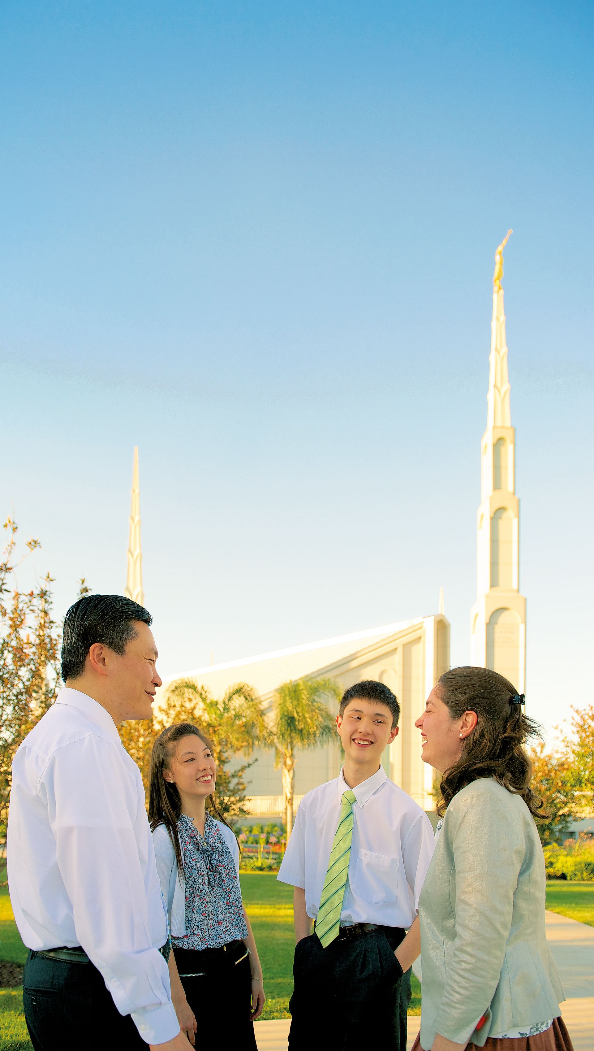 A family standing outside the temple.