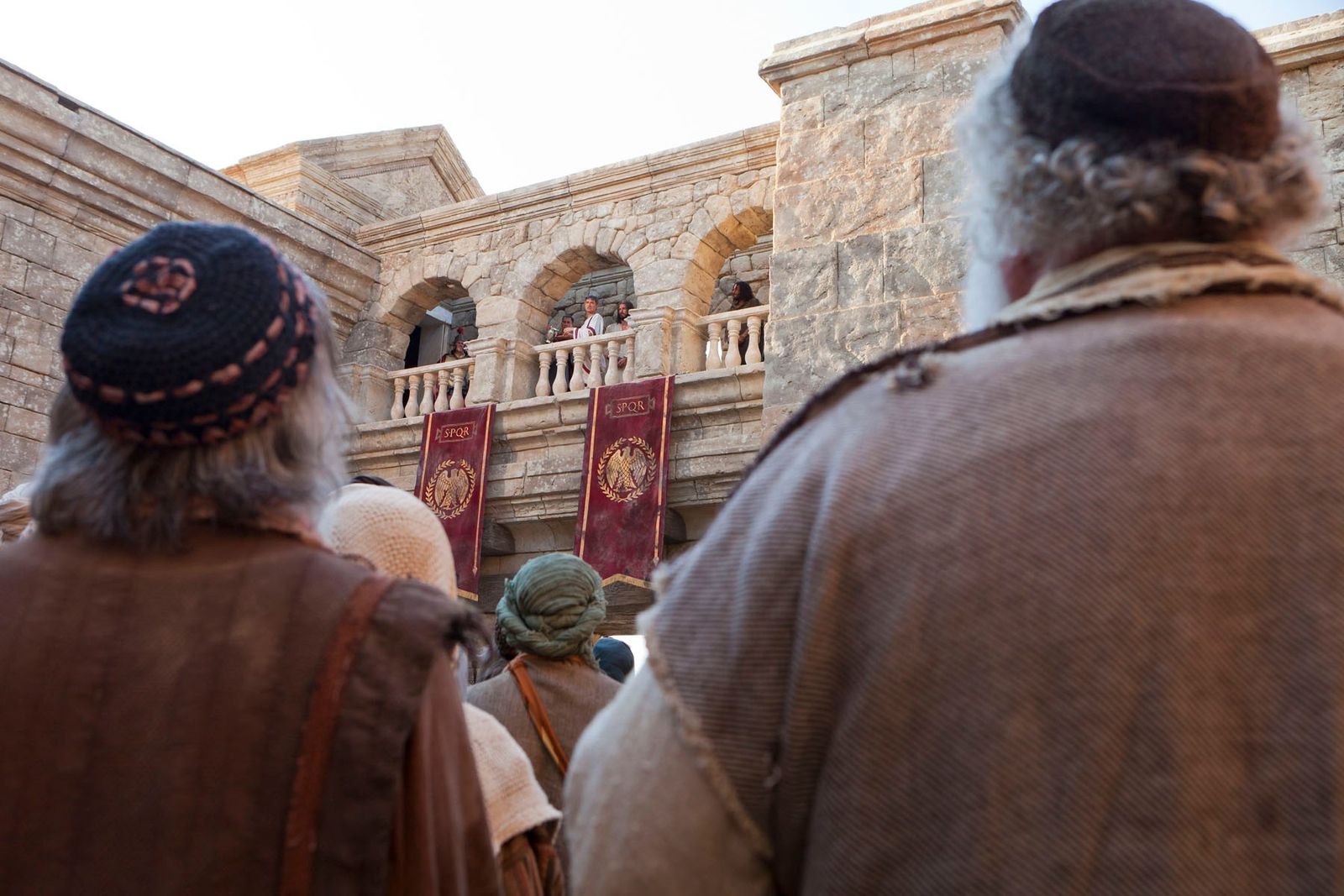 Jesus standing trial before Pilate.