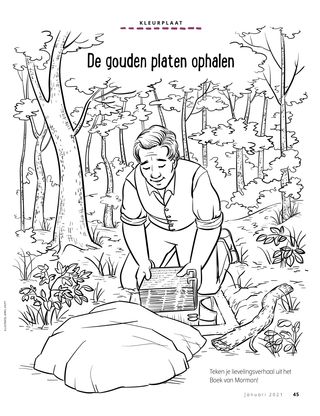 coloring page of Joseph Smith digging up the gold plates