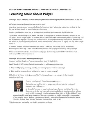 handout learning more about prayer page 1