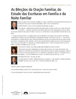 material de apoio, As Bênçãos da Oração Familiar, do Estudo das Escrituras em Família e da Noite Familiar