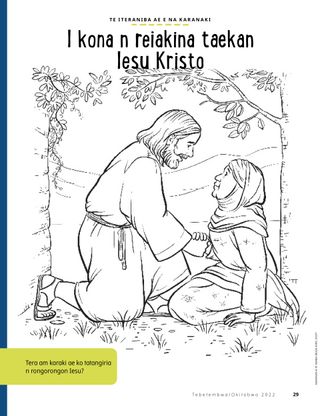 coloring page of Jesus helping a woman