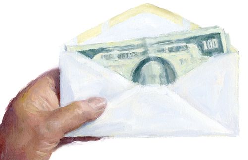 a hand with an envelope that has money inside