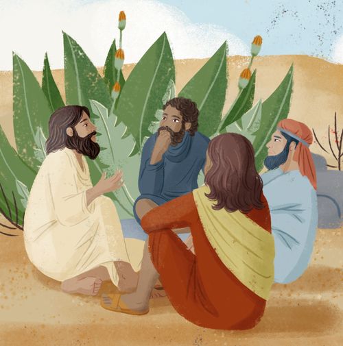 Jesus sitting with disciples