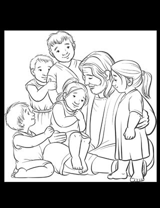 coloring page of Jesus teaching children