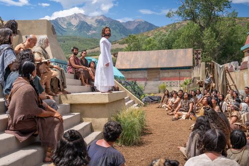 Jesus Christ teaches that He will return to the Father, but then invites all to come to be healed. He teaches the Nephites in the City of Bountiful outside the temple.