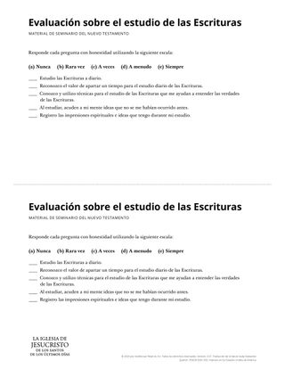 Scripture Study Evaluation handout