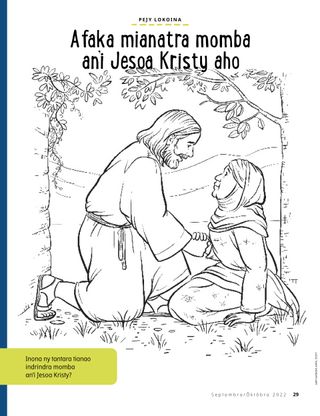 coloring page of Jesus helping a woman