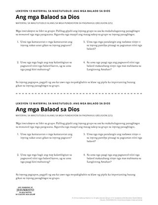 Handout sa mga Balaod sa Dios