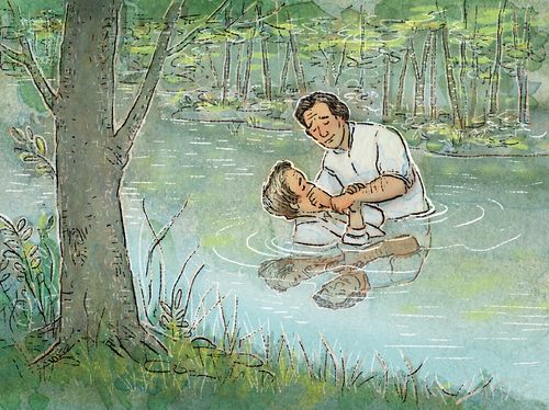 Oliver Cowdery baptizes Joseph Smith