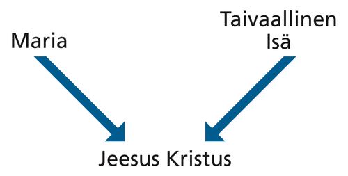 Diagram with the words Mary and Heavenly Father and arrows pointing to the words Jesus Christ.