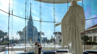 statue of Christ near the Rome Italy Temple