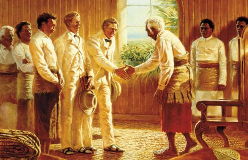 painting of Smoot and Butler with King Tupou I