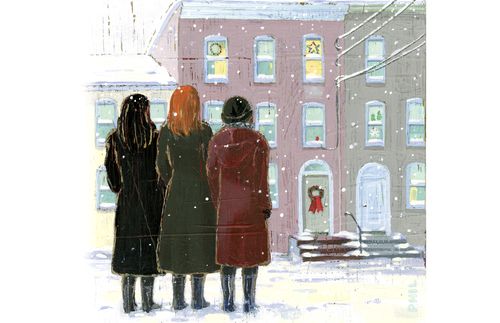 妇女站在雪地上