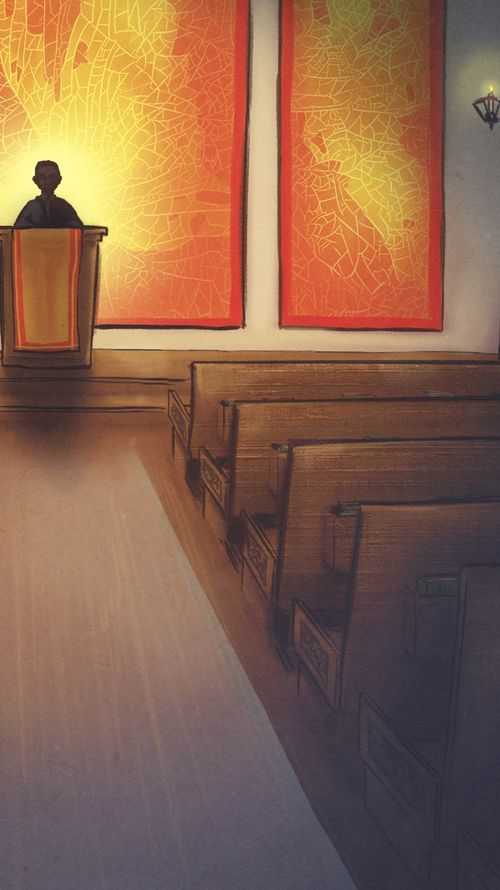 person standing at a pulpit