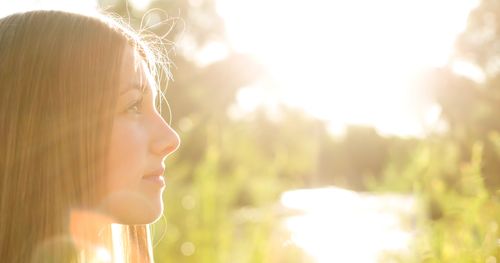 Profile of a Young Woman in bright sunlight.