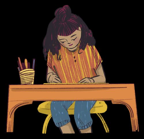 Girl drawing at desk