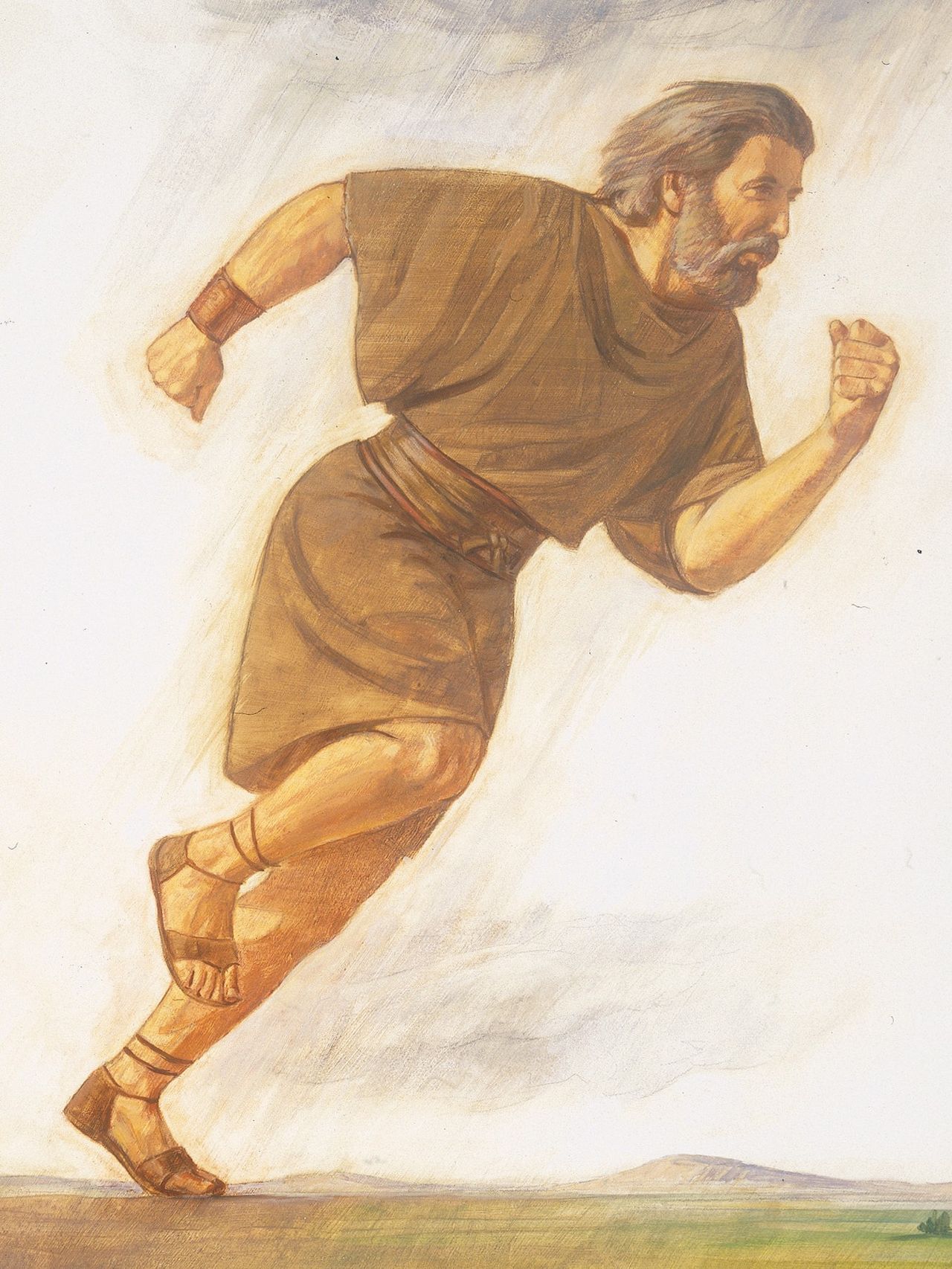 An illustration of Elijah running, by Robert T. Barrett.