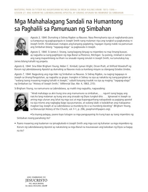 Handout: Mga Mahahalagang Sandali na Humantong sa Paghalili sa Pamunuan ng Simbahan