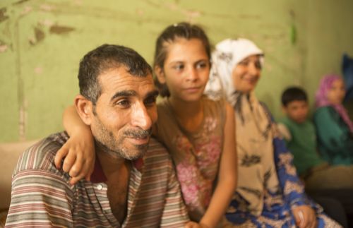 Family in a refugee camp