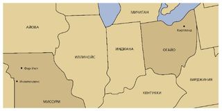 карта, от Миссури до Огайо