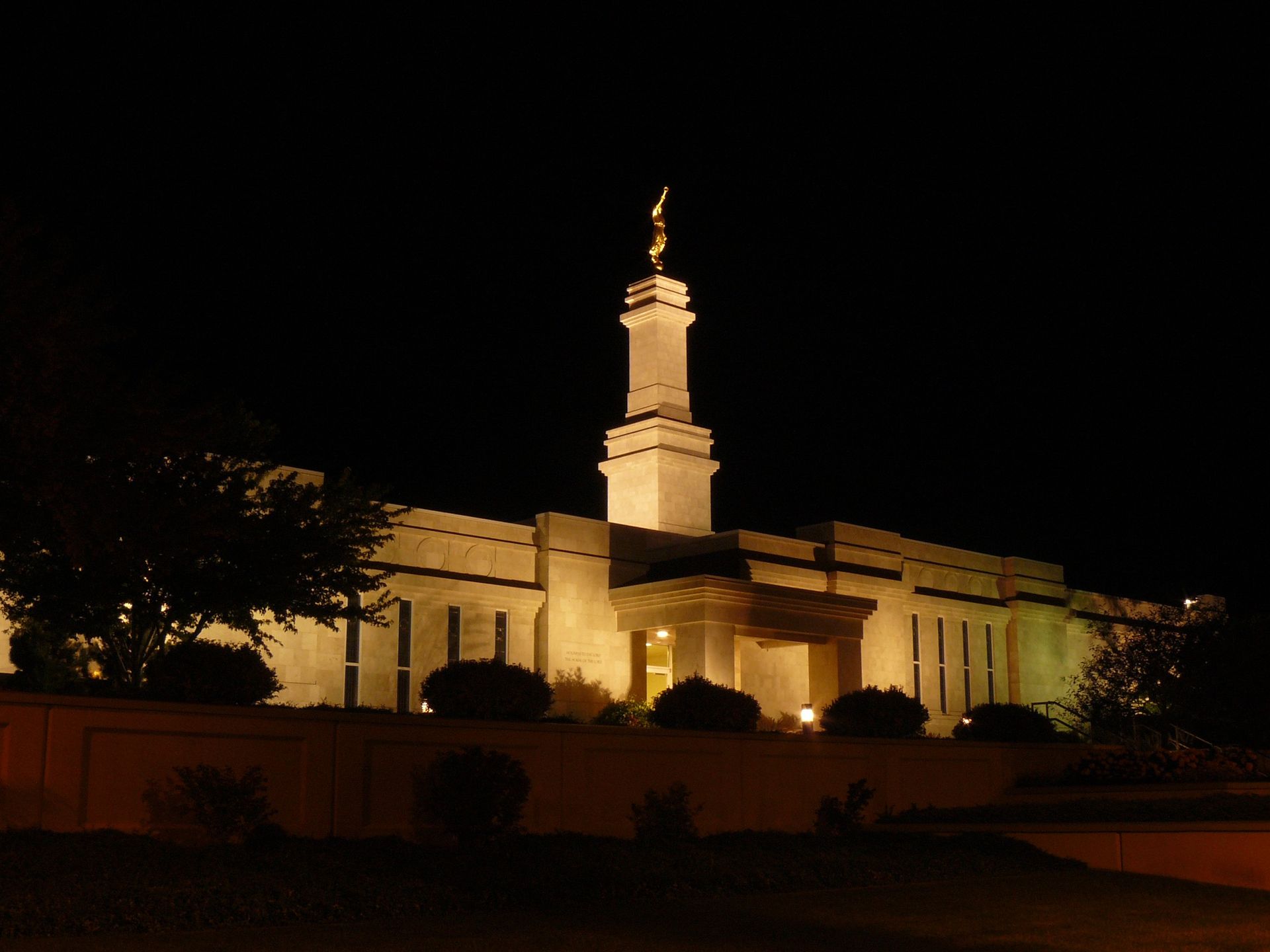 The Monticello Utah Temple in the evening, including scenery.