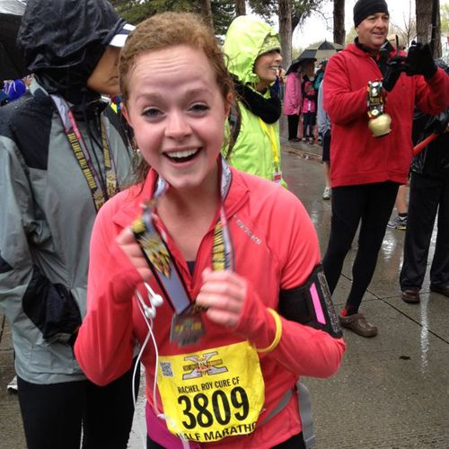 young woman with medal