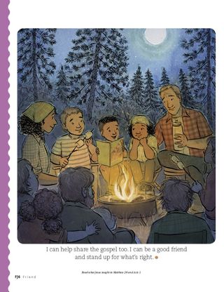 families talking around a campfire