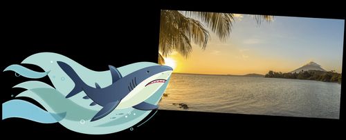 Photo of Lake Nicaragua and illustration of shark