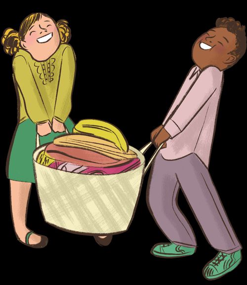 Two children carrying a basket