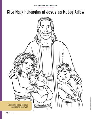 coloring page of Jesus with children