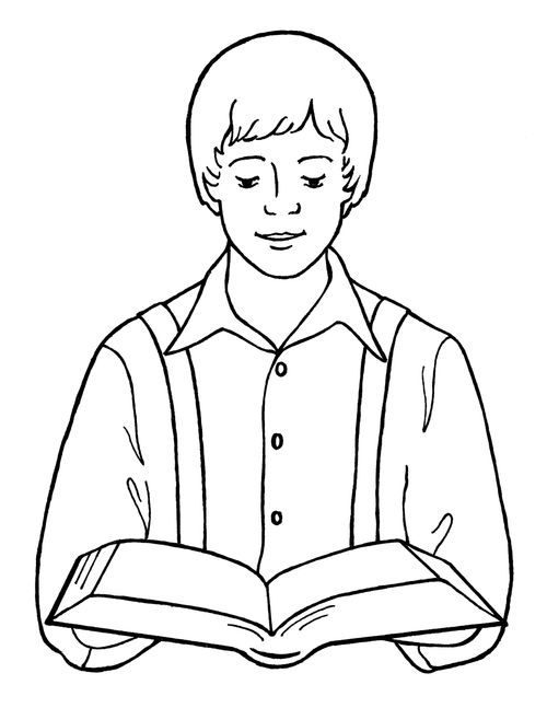 Ilustración de José Smith leyendo las Escrituras, del Manual de la guardería “Mirad a vuestros pequeñitos”, 2008, página 91.