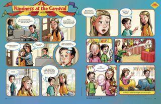 panel story of brother and sister going to school carnival