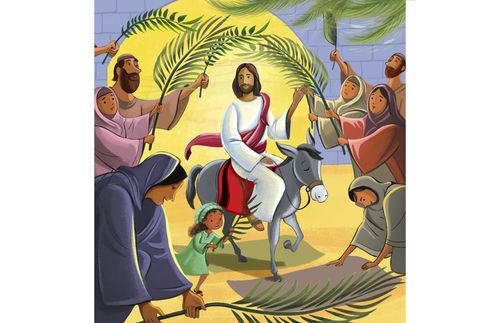 Jesus riding a donkey into Jerusalem