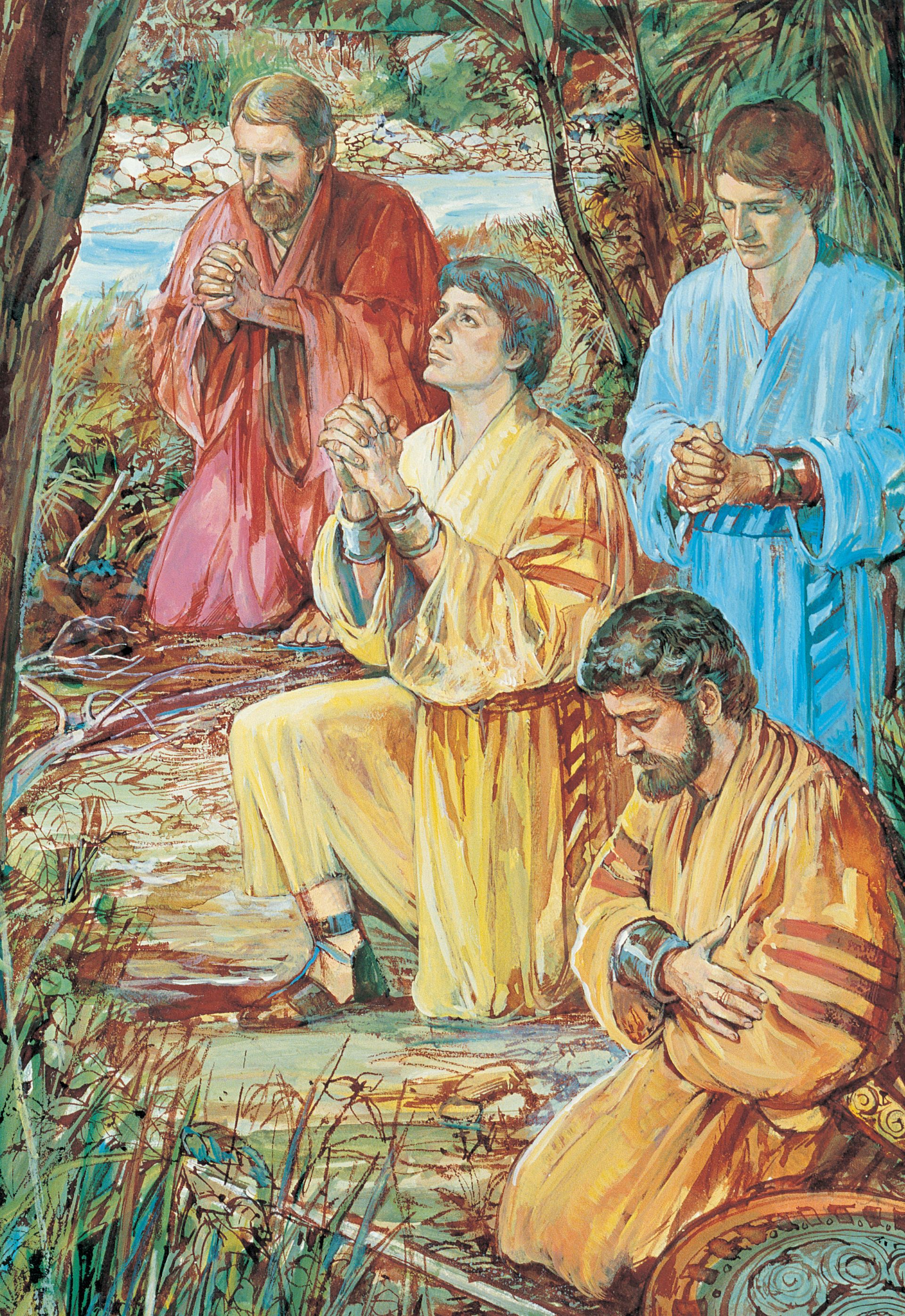 Four Sons of Mosiah Kneeling in Prayer, by Harold T. (Dale) Kilbourn