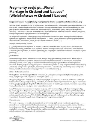 Fragmenty eseju pt. „Plural Marriage in Kirtland and Nauvoo” [Wielożeństwo w Kirtland i Nauvoo]