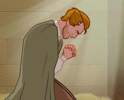 Joseph praying in Liberty Jail.