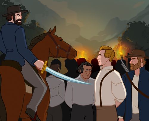 Soldiers arresting Joseph Smith and other Church leaders.