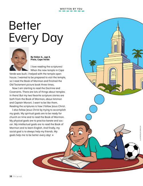 Article PDF with image of a boy reading the scriptures and thinking about the temple